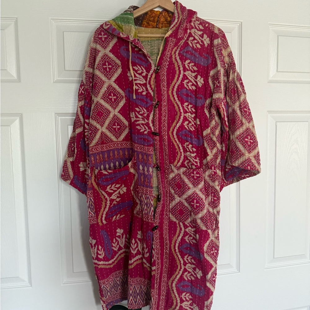 Vibrant Patterned Kimono Bellsleeve Kantha Jacket